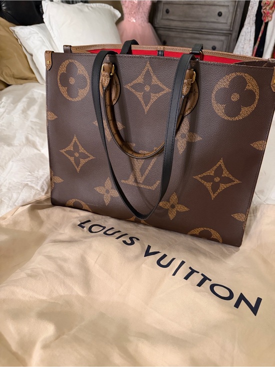 Louis Vuitton Handbags - Louis Vuitton Monogram Canvas Tote with Black Straps and Red Interior